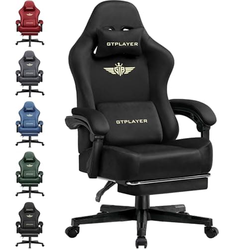 GTPLAYER Gaming Chair Fabric with Pocket Spring Cushion, High Back Ergonomic Computer Chair with Footrest for Adults Lumbar Support Swivel Game Chair for Office Gaming 350LBS, Black - Image 1