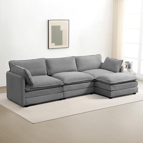 ROWHY Oversized Modular Sectional Sofa with Movable Ottoman, 112 Inch 4 Seat Modern Corduroy Sofa Set, Convertible L Shaped Couch for Living Room and Office, Dark Grey - Image 1