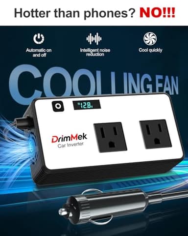 DrimMek 200W Car Power Inverter, Car Plug Adapter Outlet 12V to 110V Converter with 24W USB Fast Charging Port, Dual AC Outlet for Laptop, Vehicles, Camping (LED Display) - Image 7