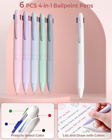 Four Candies 56 PCS Aesthetic School Supplies with Cute Pencil Case, 6 Multicolor Pen, 12 Pastel Highlighters, 5 Gel Pens Black Ink, 9 Mechanical Pencils for Student Stationary Set Preppy Stuff (Pink) - Image 3