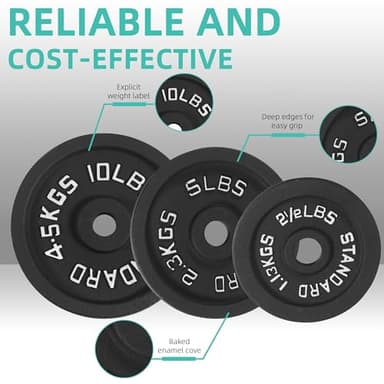 Fitvids Cast Iron 1" Standard Weight Plates Including 5FT Standard Barbell Bar & Star Locks, 45 Pounds Set (35 Lbs Plates + 10 Lbs Barbell Bar), Multiple Packages - Image 3