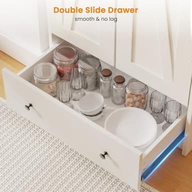 Teekyooly 70" Farmhouse Kitchen Pantry Cabinet, Tall Large Wood Storage Cabinet with 6 Adjustable Shelves, 2 Barn Doors & Drawer for Bathroom, Dining Room, Antique White - Image 5