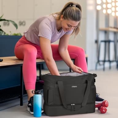 ETRONIK Gym Bag for Women, 35L Personal Item Travel Bag with Shoes Compartment, Weekender Overnight Duffel Bag with Wet Pocket & USB Charging Port, Carry On Bag for Women, Travel, Gym, Weekend (Black) - Image 2