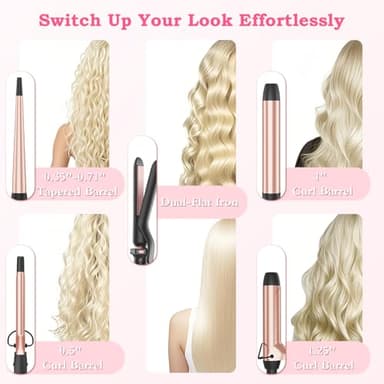 Ufree 5 in 1 Curling Iron with Interchangeable Ceramic Barrels (0.35"-1.25"), Curling Wand Set with Flat Iron Hair Straightener, Instant Heat Up, Dual Voltage Hair Curler, Gifts for Women - Image 2