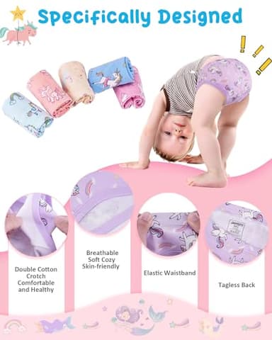 JAHSIYI Girls Underwear Size 6 100% Cotton Toddler Panties 6T Stretch Briefs Kids Clothes Unicorn Underpants 6 Pack Cute Undies Small 6X 5-6 Years Old - Image 2