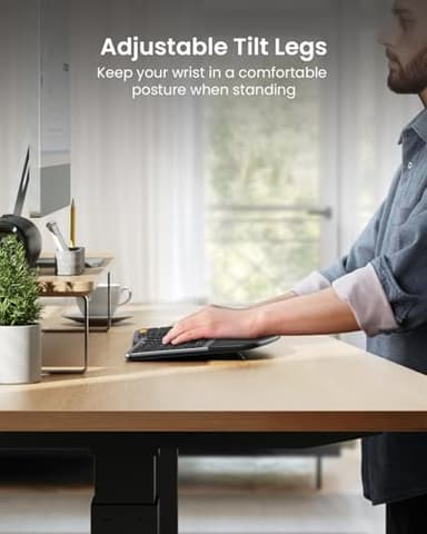 ProtoArc Ergonomic Keyboard Mouse, EKM01 Plus Full Size Wireless Bluetooth Ergo Keyboard Mouse Combo, Cushioned Palm Rest, Split Design, Rechargeable, Compatible for Windows, Mac OS - Gray and Black - Image 4
