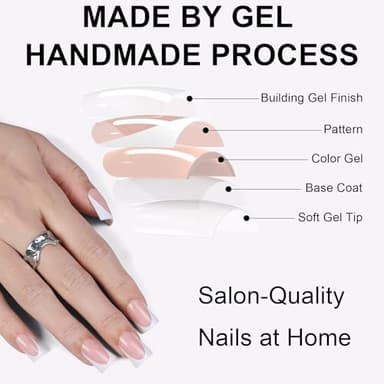 Anyos 16 Sizes French Tip Short Duck Press on Nails,Soft Gel Fake Nails Glossy 32pcs with Nail Glue (Classic French) - Image 4