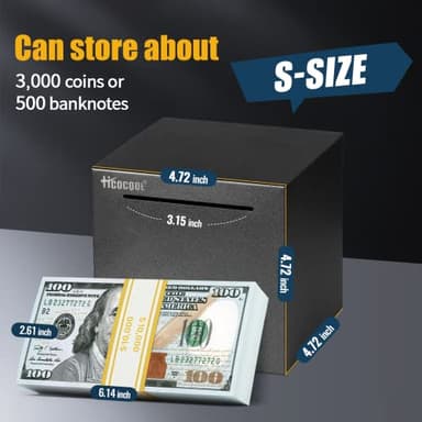 hicocool Stainless Steel Piggy Bank for Adults, Must Break to Open for Real Money, Unbreakable Metal Money Bank for Cash Saving(4.72 inch, Black) - Image 2