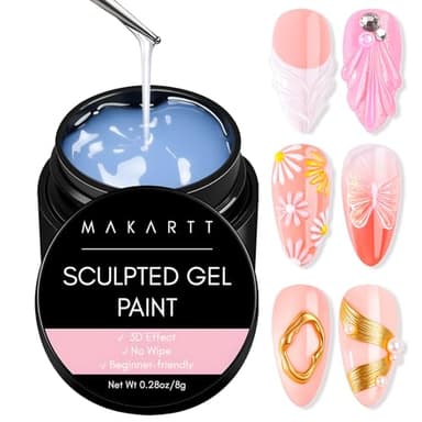 Makartt 3D Painting Clear Nail Gel For Nails Art Chrome Nail Powder Micro 3D Sculpting Gel No Wipe UV Gel for Gel Nail Polish 3D Carving Drawing Gel for Nail Art at Home & Salon DIY 8ML - Image 1