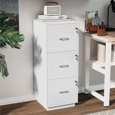 VINGLI 3 Drawer File Cabinet with Lock, Home Office Filing Organizer, for Letter Size File Folder Storage, Wood Tall Vertical Filing Cabinet, Printer Stand, Archivador (White) - Image 9