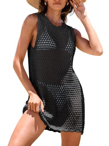 ANRABESS Womens Swimsuit Cover Up Sleeveless Knit 2025 Summer Outfits Swimwear Bathing Suit Coverup Crochet Beach Dress Black X-Large - Image 1