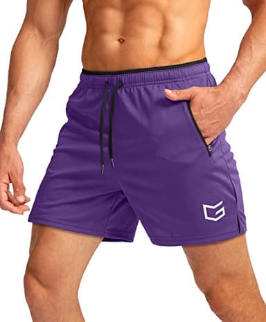 Men's Running Shorts with Zipper Pockets Quick Dry Gym Athletic Workout 5" Shorts for Men (Purple, Large) - Image 1