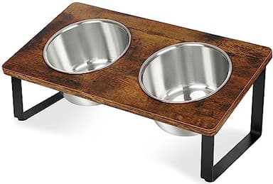 KEVIDEAWL Elevated Dog Bowls for Small Medium Wood Dogs Raised Bowl Stand with 2 Stainless Steel Deep Dog Food and Water Bowls, Anti Vomit, Non-Slip Feeding Dishes(Tilted,3 inches in Height, 40oz - Image 1