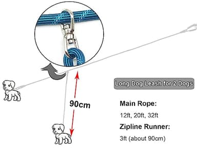 BTINESFUL 12ft/20ft/32ft Long Dog Leash for 2 Dogs, No Tangle 1/3inch Reflective Dual Leash Long Lead for Medium Small Breeds, Outside Walking Lead for Two Dogs Playing Recall Training (blue-32ft) - Image 5