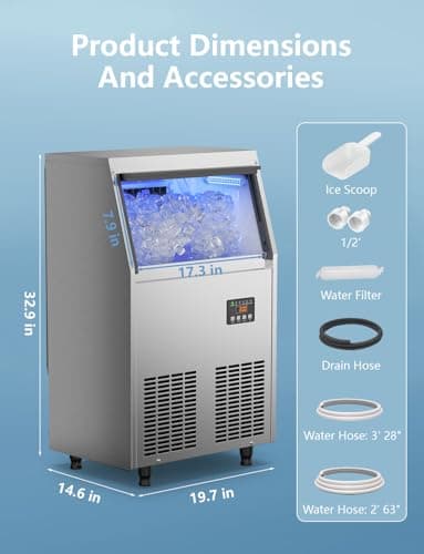 Coolski Commercial Ice Maker Machine 100Lbs/24H, Under Counter Ice Machine with 34lbs Ice Storage Bin, Stainless Steel Freestanding Ice Maker for Restaurant, Bars, Home and Offices - Image 9