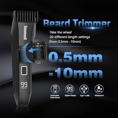 Soonsell Manscape Beard Trimmer for Men,Ball Shaver,Nose Hair Clippers,Electric Razor,Hair Clippers for Men,4 IN1 Men's Grooming Kit,LED Display,Waterproof,Wet/Dry Trimmer - Image 2