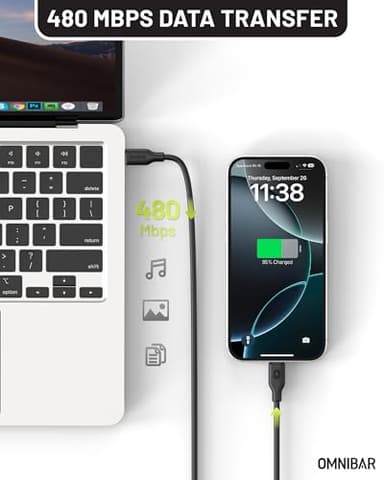 Omnibar Silicone USB C to USB C Cable (6FT, Black), 240W USB C Fast Charging Cable, USB Type C Charger Cord for iPhone 16 15 Samsung S25 S24 iPad MacBook Pro Laptop Tablet Switch Steam Deck PS5 GoPro - Image 4