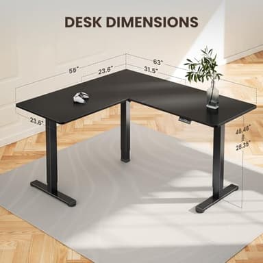ErGear 63" x 55" Dual Motor L Shaped Standing Desk, Electric Height Adjustable, Extra Large Desktop, Interchangeable Installation of Left and Right Desktops, Suitable for Home Office, Black - Image 3