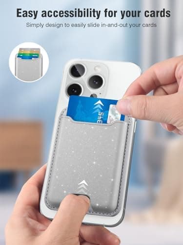 TopMade for Magsafe Wallet, Sparkle Magnetic Card Holder for iPhone 17, iPhone 16/15/14/13/12 Series, Leather Magnetic Phone Wallet with Powerful Magnet, RFID Blocking, Fit 4 Cards, Glitter Gray - Image 4