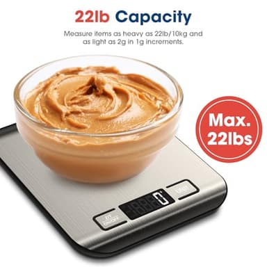 Mik-Nana Food Scale, 22lb Digital Kitchen Scale Weight Grams and Ounces for Baking Cooking Coffee Package Postage, 6 Units with Tare Function, LCD Display, Easy Clean Stainless Steel - Image 3