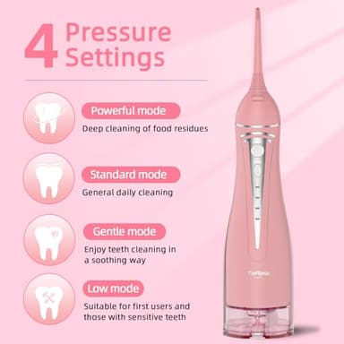 Water Flosser Teeth Pick: Rechargeable Cordless Oral Irrigator 300ML Portable Water Flosser for Braces IPX7 Waterproof Electric Waterflosser for Teeth Cleaning C101 Pink - Image 2