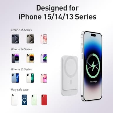 iWALK Magnetic Portable Charger,5000mAh 18W Wireless Slim Power Bank Battery Pack with LED Display and Comfortable Grip Only Compatible with iPhone 16/16 Pro/16 Pro Max/15/14/13/12 Series,White - Image 7