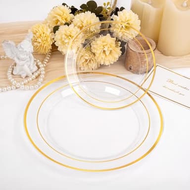 200 Pcs Clear Gold Plastic Plates - Disposable Party Plates, Gold Plate Disposable Include 100 Dinner Plate and 100 Dessert Plate, Plastic Plate for Party, Holiday, Wedding & Birthday - Image 9