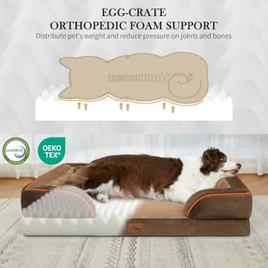 Comfort Expression Dog Beds for Extra Large Dogs, Waterproof Orthopedic Foam XL Dog Beds with Bolster, Washable Dogs Bed Sofa Pet Bed with Removable Cover & Non-Slip Bottom(X-Large,Brown) - Image 2