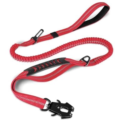 Joytale Tactical Dog Leash Heavy Duty, 4-6FT Shock Absorbing Bungee Lead with 2 Padded Handle, Metal Carabiner Clip, Car Seatbelt, Strong No Pull Leash for Medium Large X-Large Dogs, Red - Image 1