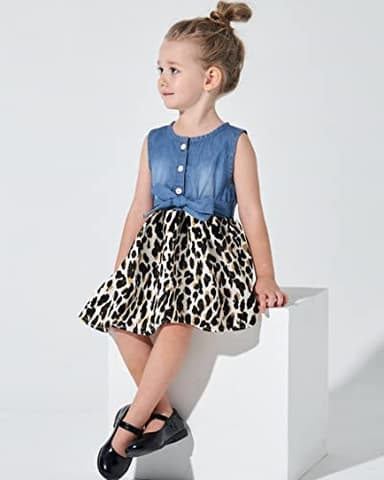 Baby Girl Dress 12 Month Infant Summer Sleeveless Denim Leopard Sundress 1 Year Old Outfits Cute Clothes 12-18 Months - Image 3