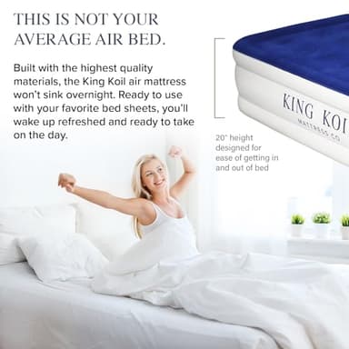 King Koil Luxury Twin Air Mattress with Built-in Pillow Top & Integrated High-Speed Patented Pump – 20" Inflatable Twin Blow Up Airbed for Camping, Home & Guests, Waterproof, 1-Year Warranty - Image 2