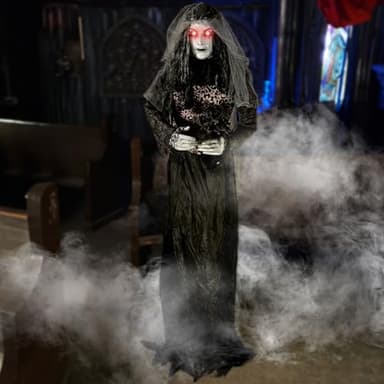 Haunted Hill Farm Rising Ghost Bride by Tekky, Battery-Operated, Sound Activated Animatronic with Sound Effects and Lights for Indoor or Covered Outdoor Creepy Halloween Decoration - Image 2