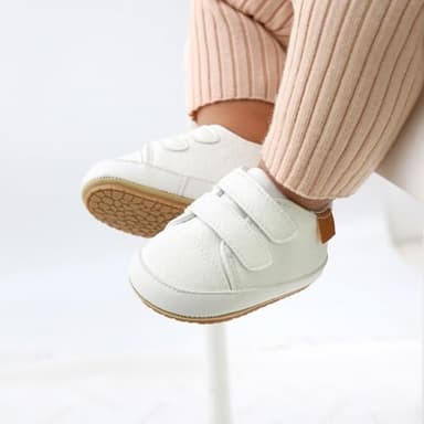 BEIDI Baby Girls Boys Shoes Soft Anti-Slip Sole Newborn First Walkers Star High Top Canvas Denim Unisex Infant Sneaker (F-White,6-12 Months - Image 2
