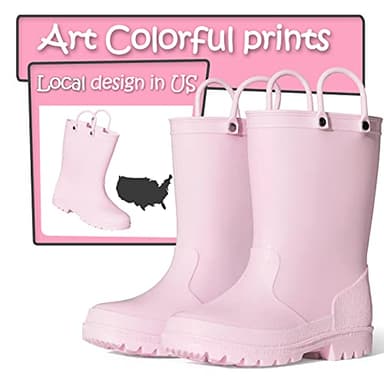 K KomForme Kids Girls & Boys Rain Boots with Easy-on Handles Waterproof Outdoors - Image 2