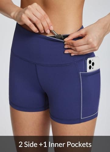 baleaf Biker Shorts Women Yoga Gym Workout Spandex Running Volleyball Tummy Control Compression with Pockets 3" Navy Blue XXL - Image 4