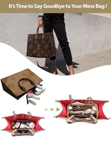 OMYSTYLE Beige Large Organizer Insert, Felt Tote Bag Organizer Insert with 5 Sizes, Handbag Dividers for Inside Purse, Compatible with Longchamp, Neverful, Speedy and More - Image 2