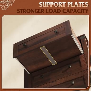 WLIVE Farmhouse Brown Dresser for Bedroom, 5 Drawer Dresser Storage Organizer, Tall Wood Dressers with Double Rustic Handle, Chest of Drawers for Living Room, Hallway, Closet - Image 6