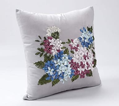 GRANDDECO Spring Throw Pillow Covers with Embroidered Flowery Hydrangea and Leaves Daily Home Decorative,Home Sofa Cushion Case with Zipper, Pack of 2, 18 x 18 inches (18×18 inches, Grey - Image 6