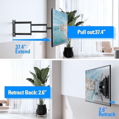 MOUNTUP Long Arm TV Wall Mount for Most 26-65 Inch TVs, Corner TV Mounts with 37.4 Inch Extension Arm, Smooth Swivel Tilt Single Stud Full Motion Bracket Max VESA 400x400mm, Holds to 77 lbs, MU0047 - Image 2