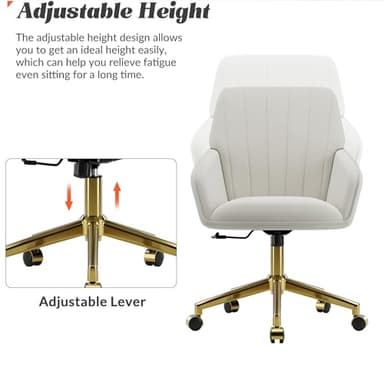 YISHENG Velvet Home Office Chair with Gold Base Upholstered Tufted Modern Height Adjustable 360 Degree Swivel Desk Chair with Wheels, Vanity Chairs for Living Room, Bedroom,Study Room (Cream) - Image 7