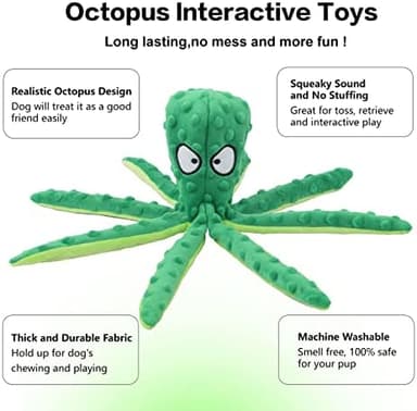 Dog Squeaky Toys Octopus - No Stuffing Crinkle Plush Toys for Puppy Teething, Durable Interactive Chew Toys for Small, Medium and Large Dogs Training and Reduce Boredom, 2 Pack - Image 6