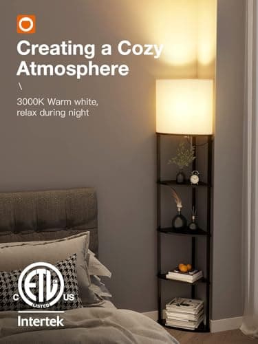 addlon Floor Lamp with Shelves, 5-Tier Adjustable Corner Lamp with 3 Color Temperatures & Linen Shade, Modern Floor Lamps for Living Room, Home Office & Bedroom (E26 LED Bulb Included, 800lm) - Black - Image 7