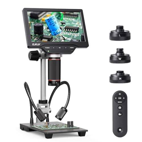 Elikliv 4K 3-Lens Digital Microscope: TL301-Magnetic Coin Microscope Magnifier Full Coin View, Soldering Microscopes for Adults with 7" IPS Screen, Side Lights, 10" Stand, PC/TV Compatible, 64GB - Image 1