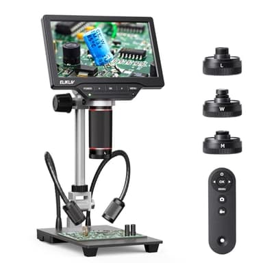 Elikliv 4K 3-Lens Digital Microscope: TL301-Magnetic Coin Microscope Magnifier Full Coin View, Soldering Microscopes for Adults with 7" IPS Screen, Side Lights, 10" Stand, PC/TV Compatible, 64GB - Image 1