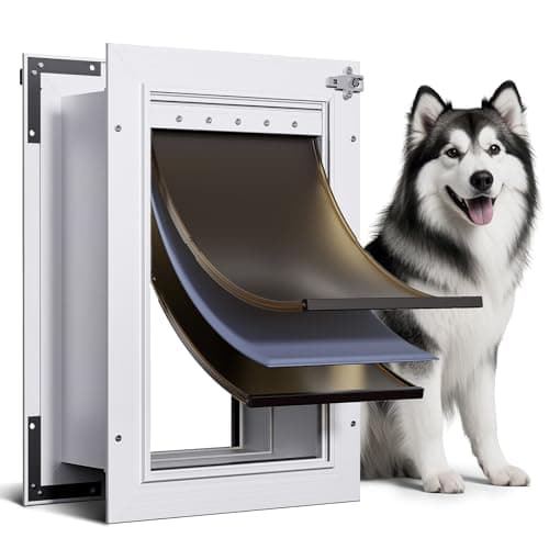 PETCOMING 3-Flap Dog Door, All Aluminum Alloy Large Doggy Doggie Door for Wall, Telescoping Tunnel, Heavy Duty Pet Door for Dogs, Insulation Layer, 2 Magnetic Flaps, Closing Panel, Pets Up to 110 LB - Image 1