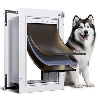 PETCOMING 3-Flap Dog Door, All Aluminum Alloy Large Doggy Doggie Door for Wall, Telescoping Tunnel, Heavy Duty Pet Door for Dogs, Insulation Layer, 2 Magnetic Flaps, Closing Panel, Pets Up to 110 LB - Image 1