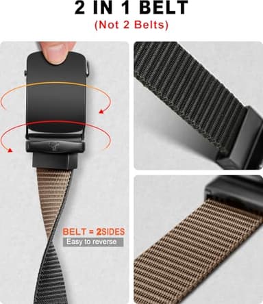 BULLIANT Men Belt-Reversible Ratchet Belt Stretchable for Gift Men Work Casual Golf 1 3/8"-Cut For Fit -2 In 1Belt(Black/Light Brown,34"-38" Waist Adjustable) - Image 2