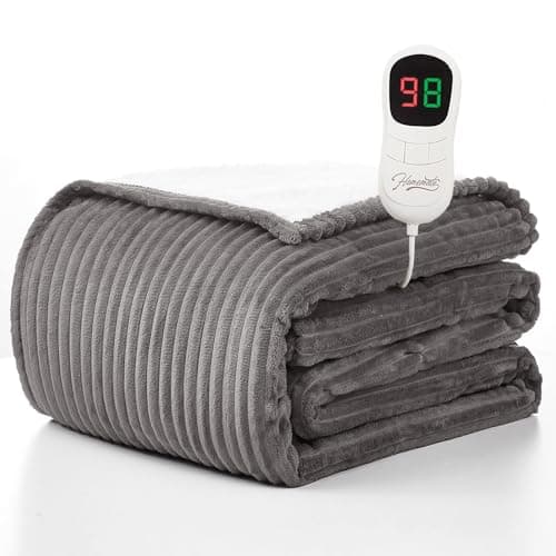 Homemate Heated Blanket Electric Throw - 50"x60" Heating Blanket Throw 1/2/4/6/8 Hours Auto-Off 10 Heat Levels Over-Heat Protection Soft Flannel Sherpa Heater ETL Certification - Image 1