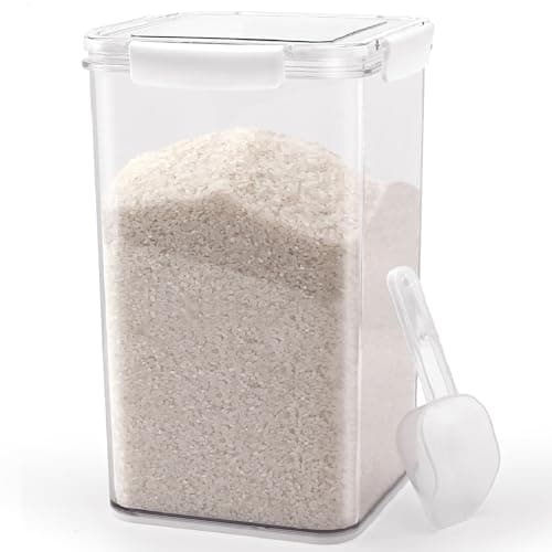WBKTOOL Airtight Food Storage Container with Scoop - 12 Lbs Rice Container - 10 Lbs Flour Cereal Container with Lid - Clear Pet Food Storage Container for up to 7lbs of Dog Food or 5lbs of Cat Food - Image 1