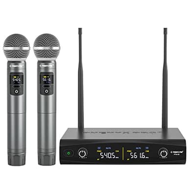 Phenyx Pro Wireless Microphone System, Metal Wireless Mic Set, Handheld Cordless Dynamic Microphones for Singing, Karaoke, Church, 2x30 UHF Tunable Frequencies,200 ft Range (PTU-52-2H) - Image 1